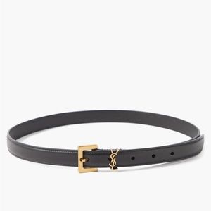 YSL Yves Saint Laurent monogram black gold belt Paris 45”